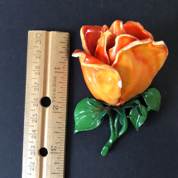 Vintage Painted Metal Rose Flower Brooch Enamel Antique - Picture 8 of 9